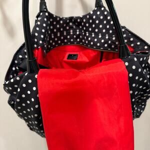 Kate Spade Stevie Diaper Bag unisex black & white polka dot with red interior